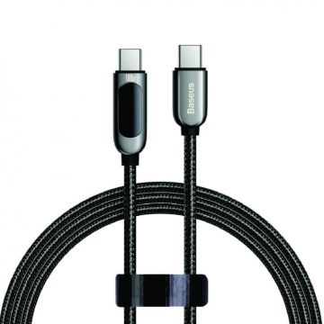 Cablu de incarcare rapid Baseus USB Type-C - USB Type-C, Display LED, 100W, 20V 5A, Negru, 2 m