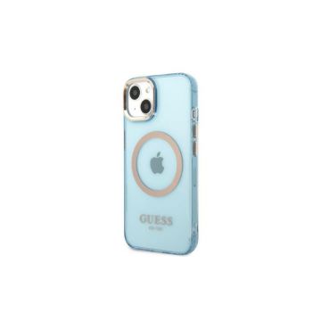 Guess MagSafe Blue Hard Case with Gold Outline for iPhone 13