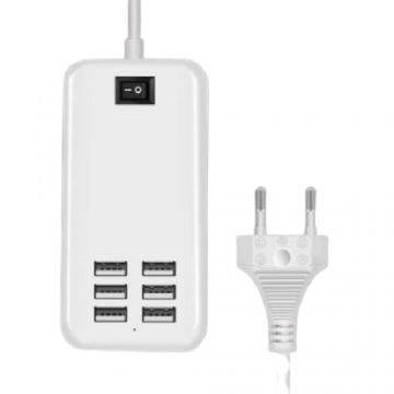 Incarcator 6 Hub USB Conexiune UE SUA, 6 porturi, USB 5V 3A Adaptor de perete, Încărcare telefon mobil pentru iPhone iPad Samsung cu comutator