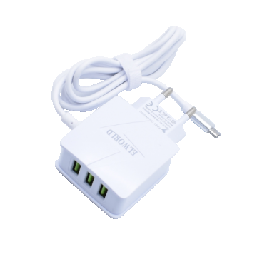 Incarcator Retea, Klausstech, Fast Charging, 3xusb, Microusb, 5-v, 3.1a, Ac 100v-240v50/60hz, Cauciucat, Flexibil, Alb