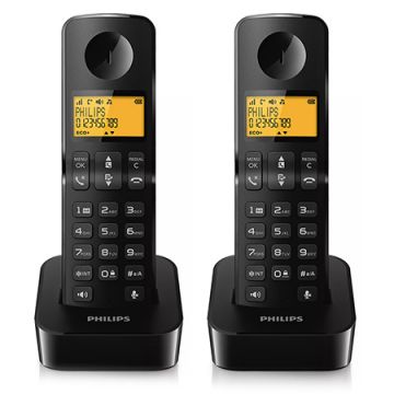 Philips Negru Dect D2602 Telefon cu Ecran Iluminat