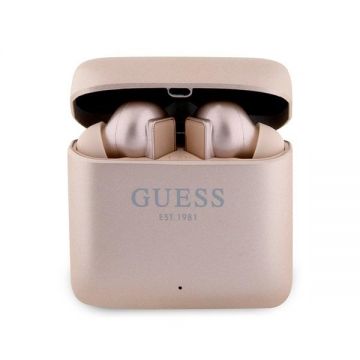 Casti profesionale cu Bluetooth Guess TW+ statie de incarcare, logo aurit.