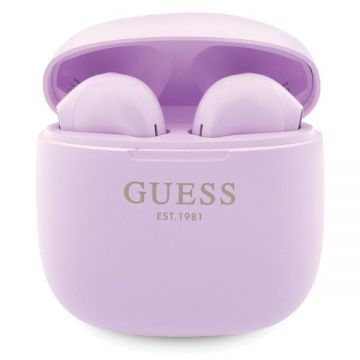Earphones Bluetooth Guess TWS + Docking Station, Purple, Classic Logo.