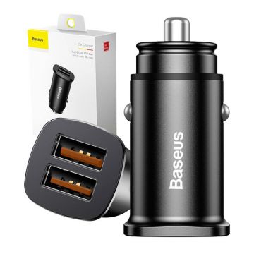 Baseus Dual USB Car Charger, QC3.0, 30W (Black)