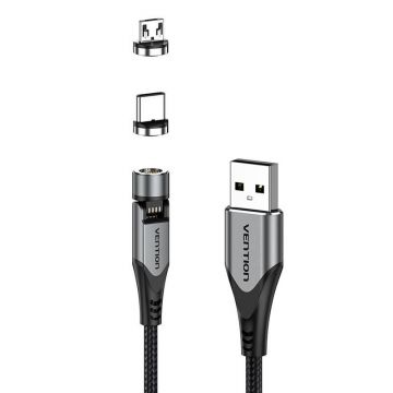 2-in-1 Magnetic Cable USB-C/Micro-B Vention CQXHG 1.5m (Grey)