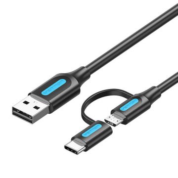 Cable USB 2-in-1 Vention CQDBF, 1m (black)