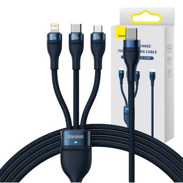 Baseus Flash Series 2 - 3 in 1 Cable, 100W, 1.5m (Blue)