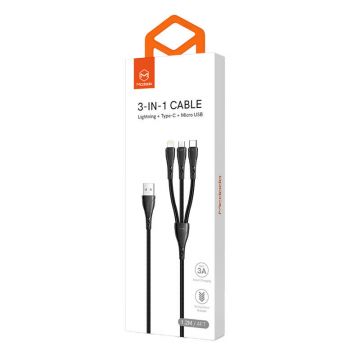 Cablu 3in1 USB to USB-C/Lightning/Micro USB, Mcdodo CA-6960, 1.2m (negru)