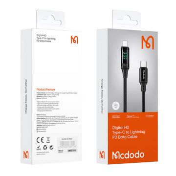 Cable Mcdodo CA-1030, USB-C to Lightning, 36W, 1.2m (black)