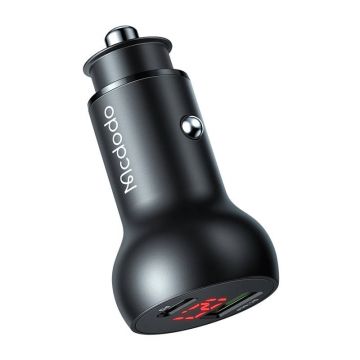 Mcdodo Car Charger, USB + USB-C, 45W, LED Display (Black)