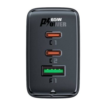 Acefast A41 Charger, 65W, 3 USB Ports, Black