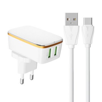 Wall Charger LDNIO A2204 2USB + USB-C Cable - High-quality, Wide Compatibility