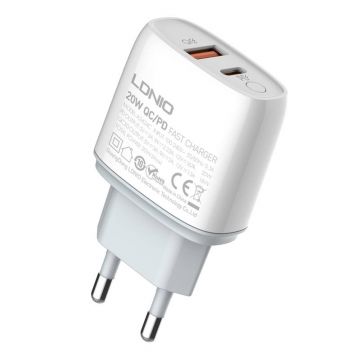 USB Wall Charger LDNIO A2424C, 20W Power + Lightning Cable
