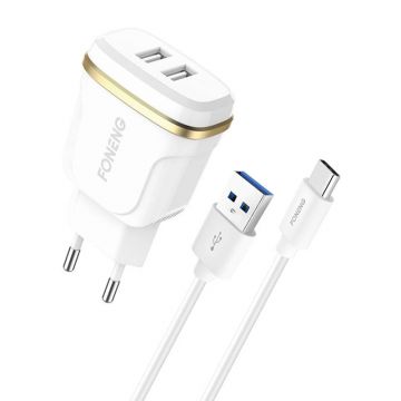 Foneng T240 Charger, Dual USB Ports, 2.4A Output (White)