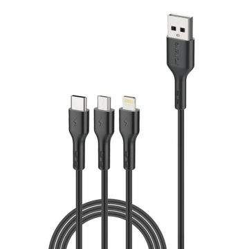 Foneng Cablu X36 3-in-1 USB, 2.4A, 2m (negru)