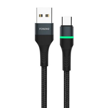 Foneng X79 USB-C Cable, Led, Braided, 66W, 1m (Black)