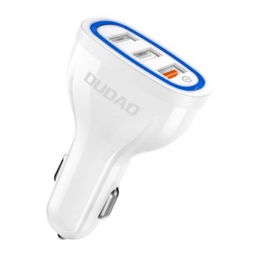 Practical Car Charger Dudao R7S, 3x USB, 18W (White)