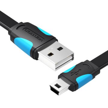 Flat USB-A to Mini USB 5 pin Cable - Vention VAS-A14-B050 Black