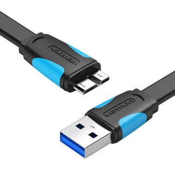 Cablă USB 3.0 flat, Vention VAS-A12-B025, 0,25m, negru.