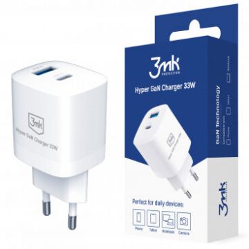 Incarcator Retea HyperCharger GaN 33W 3A 1 x USB-A - 1 x USB-C Alb