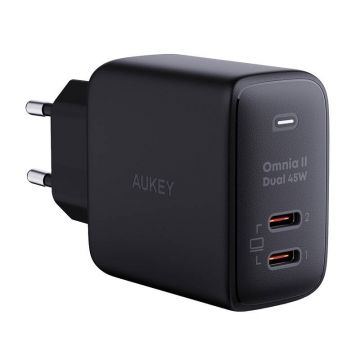 Wall Charger Aukey PA-B4T, USB-C, 45W, Black - Efficient and Fast Charging