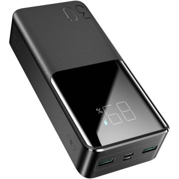 Acumulator extern JR-QP193 30000 mAh, 22.5W, 4 Porturi, Display LED, Cablu USB-C inclus, Negru