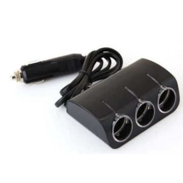 Adaptor Triplu Bricheta Auto, 2 Porturi USB, Buton ON/OFF, Negru