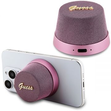 Boxa profesionala Bluetooth Guess, suport magnetic, design metalic roz.
