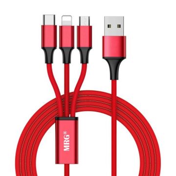 Cablu date si incarcare MRG M-533, 3 in 1, MicroUSB, Lightning, Type-C, Rosu C533