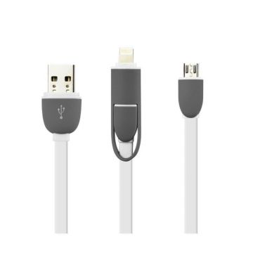 Cablu De Date 2 In 1 Iphone 5/6 + Micro Usb Alb C166