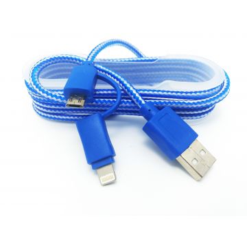 Cablu De Date 2 In 1 Iphone 5/6 + Micro Usb Albastru C174