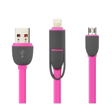 Cablu De Date 2 In 1 Iphone 5/6 + Micro Usb Roz C168