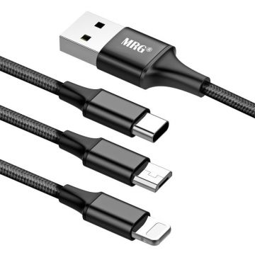 Cablu de date 3 in 1 MRG L-410, MicroUSB, Lightning, Type-C, Negru C410