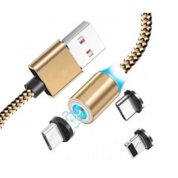 Cablu de Incarcare si Date Magnetic 3 in 1, Type C, Micro USB, Lighting, X-CABLE, 1 metru, Auriu