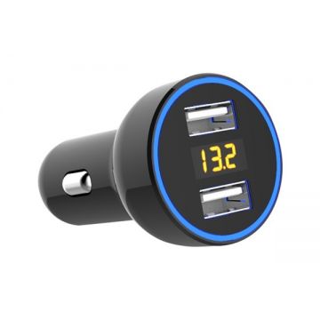 Incarcator auto 2xusb qc3.0 cu afisaj tensiune/putere led