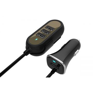 Incarcator auto 4xusb 5.8a (2.4a fata si 3.4a spate) cu extensie 1.4m