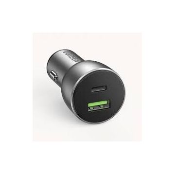 Incarcator auto  CD130 1 x USB si 1 x USB Type-C gri