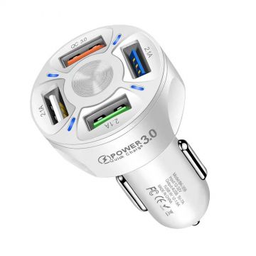 Incarcator Auto Techstar® T-14, 1 USB x QC3.0, Incarcare Rapida 3 USB x 2.4A, Alb