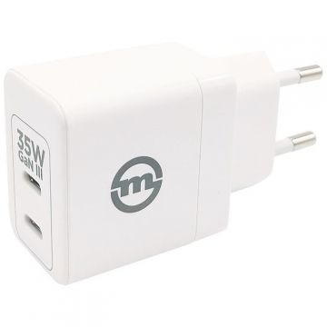 Incarcator GaN 3, 2x USB-C, 35W, Alb