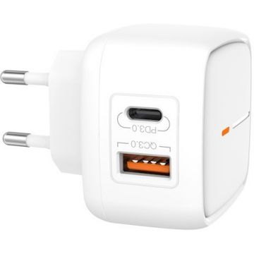 Incarcator L60, USB/USB-C, Quick Charge 3.0, Power Delivery 18W, Alb