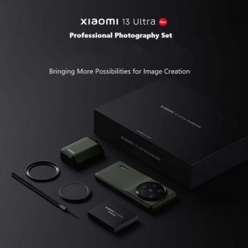 Kit de fotografie Xiaomi 13 Ultra, Verde, carcasa protectie de piele + declansator si buton de zoom + adaptor filtru de 67mm + capac lentila