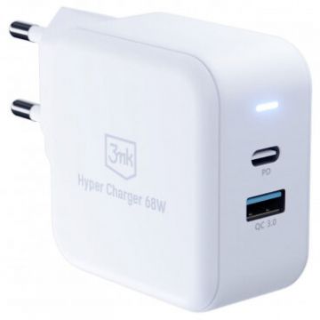 Incarcator Retea HyperCharger 68W 5A 1 x USB-A - 1 x USB-C Alb