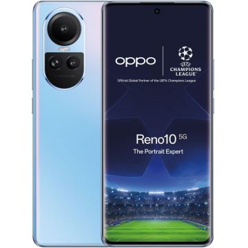 Smartphone Oppo Reno10, 256GB, 8GB RAM, 5G, Dual SIM, 4-Camere, Ice Blue, Pachet UEFA Champions League