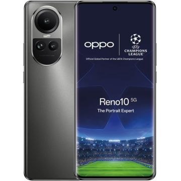 Smartphone Oppo Reno10, 256GB, 8GB RAM, 5G, Dual SIM, 4-Camere, Silvery Grey, Pachet UEFA Champions League