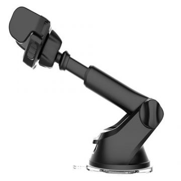 Suport telefon auto TnB, Carbon, brat telescopic, rotativ 360°, poate fi atasat la bord si parbriz, pentru dispozitive de pana la 7inch, Negru