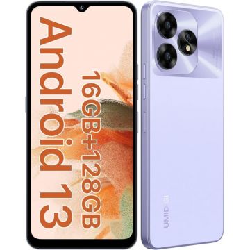 Telefon mobil UMIDIGI A15C Lavander Purple, 4G, 6.7 FHD, 16 GB RAM (8+8), 128GB ROM, Android 13, Unisoc T606, NFC, Dual SIM, 5000mAh