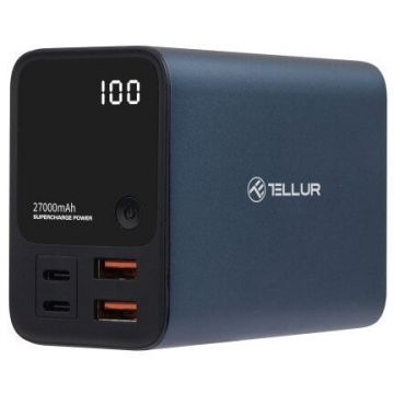 Tellur Acumulator extern Tellur Ultra Pro PD903, 27000mAh 222.5W, 2xQC3.0 22.5W+2xPD100W,LCD display, Albastru