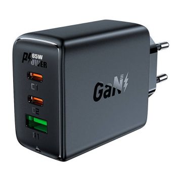 Wall Charger Acefast A41, 2x Usb-c + Usb, Gan 65w (black)