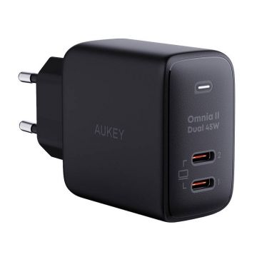Wall Charger Aukey Pa-b4t, 2xusb-c, 45w (black)