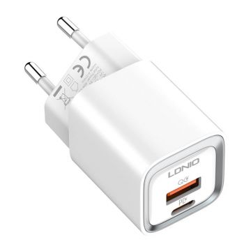 Incarcator de perete Ldnio A2318c Usb, Usb-c 20w + Usb-c - Cablu Usb-c